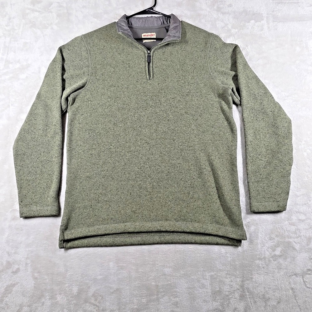 Wrangler Authentics Men's Size M Fleece Quarter Zip Olive Green Sweater 1/4 Zip